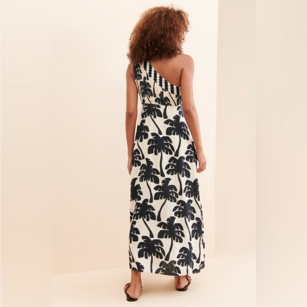 Farm Rio One Shoulder Linen Palm Tree Dress - Picture 6 of 7